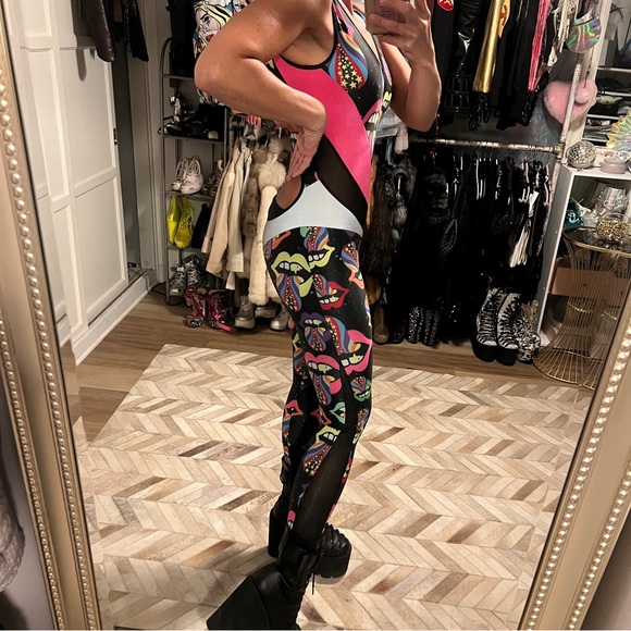 Burnt Soul catsuit Neon pink lips open back XXS NWT - Picture 2 of 7